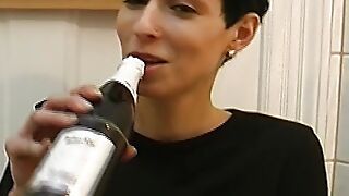 Slim German slut get her face covered with cum after a deep fuck