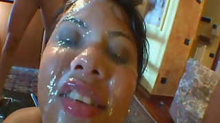 Mexican chick gets covered in cum
